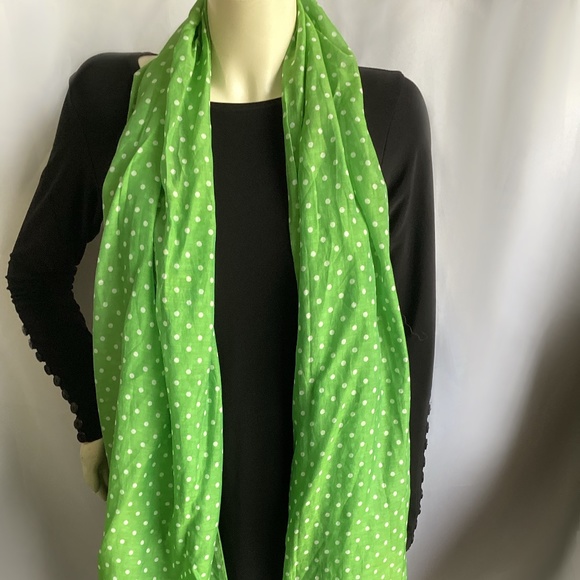 Talbots Green/White Polka Dot Silk/Linen Scarf - Picture 2 of 5
